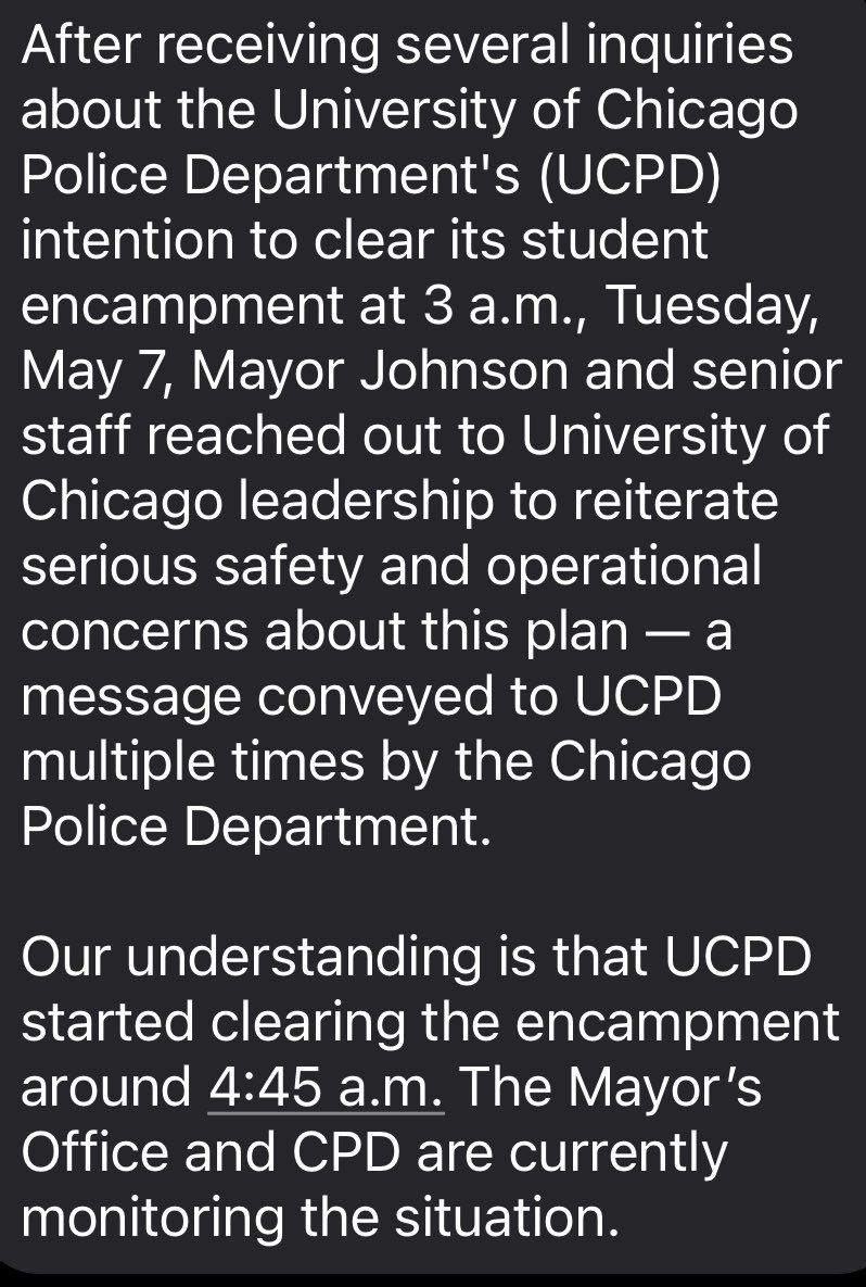 BREAKING: Mayor’s Office statement on U of C says @ChicagosMayor “reached out to U of C leadership to reiterate serious safety and operational concerns about this plan”