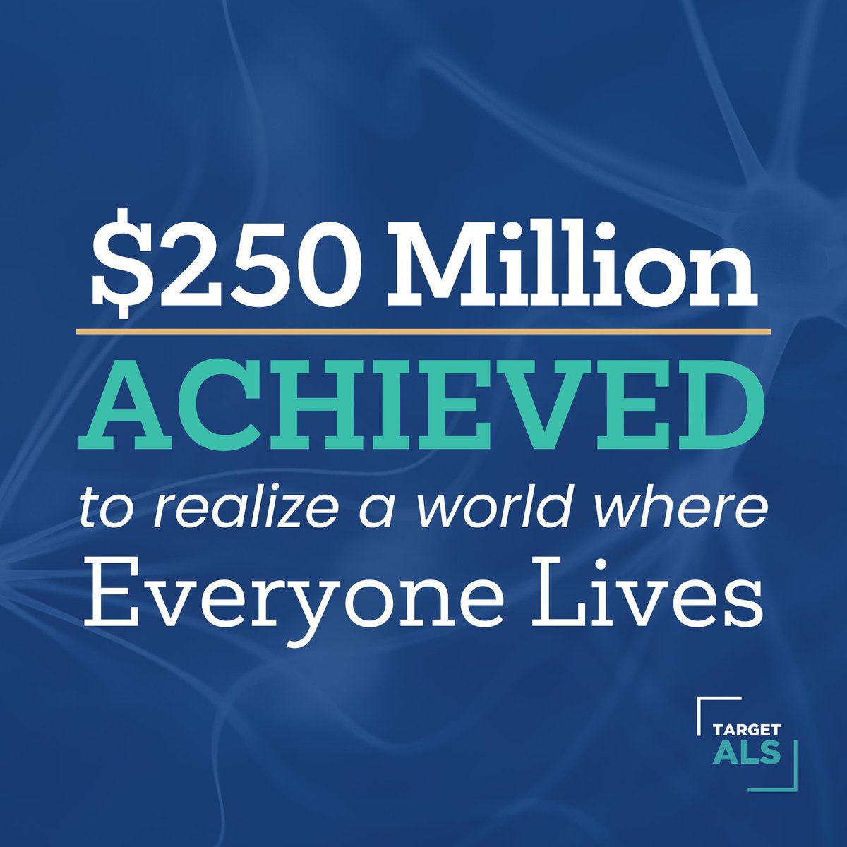 Target ALS has achieved our $250 million Capital Campaign goal.  🎉

From expanding research talent to developing biomarkers and treatments, every dollar will be strategically invested to drive tangible progress in the fight against #ALS.

bit.ly/3UtJ8CZ

#ALSResearch