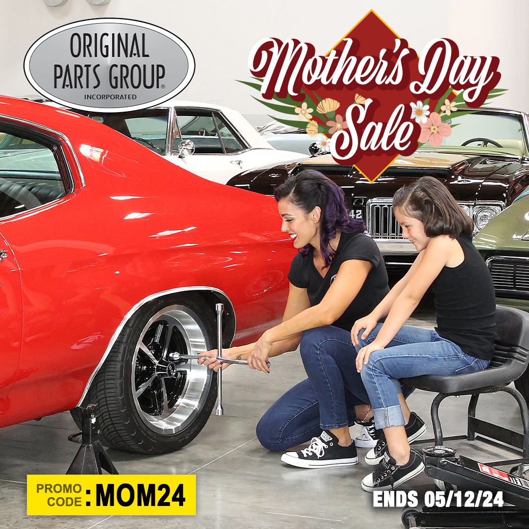 Celebrate Mother's Day with OPGI and enjoy discounts up to 20% on restorations and accessories. Simply use promo code MOM24 at l8r.it/7RHF. #OPGI #RestorationParts #ClassicCars #AutomotiveParts #MothersDaySale'