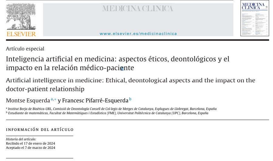 Aspectos éticos en la Inteligencia Artificial y su impacto en la relación clínica La primera digitalización, la Historia Clínica Electrónica, ha generado un enorme distorsión en la ámbito clínico. Qué producirá la Inteligencia Artificial? 👇👇👇 authors.elsevier.com/a/1j2iq5t591-Ta