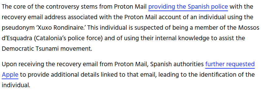 Everyone hating on @ProtonPrivacy and saying to cancel subscriptions is missing the point entirely.

This case actually proves how powerful Proton Mail is, not the opposite. Europol brought a court order to Proton, and the most Proton could provide was the user's recovery email…