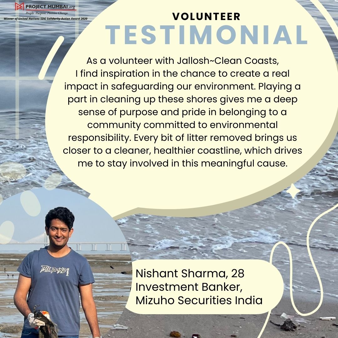 Like Nishant, you can be a volunteer for our city Mumbai. At Project Mumbai, our volunteers are our inspiration. You too can volunteer like Nishant and volunteer to protect our water bodies with Jallosh Clean Coasts and let your actions speak volumes. #volunteeringopportunities