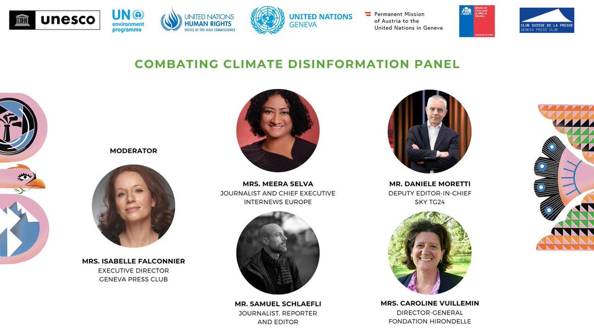 🚨 This year's #WPFDGeneva2024 spotlights climate info & the safety of those reporting it. Join our Europe CEO @MeeraSelva1 TODAY for a panel on combatting climate #disinformation @ 15:35 CET 👉 Register in person: bit.ly/4bljVSd or online: bit.ly/4bdZHtt