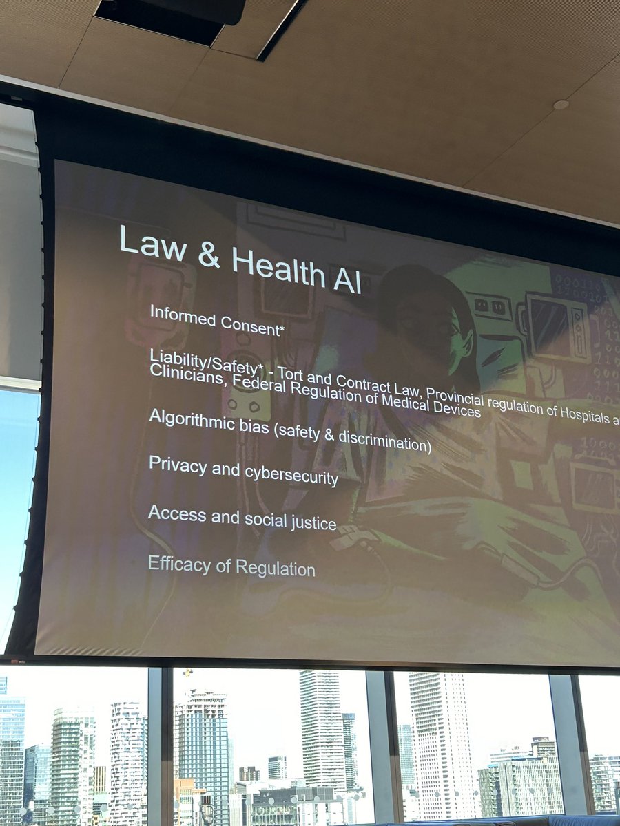 As a lawyer-doctor the intersection between AI and Health care and legal/ethical/moral/cultural/equity I find it fascinating . Enjoying the perspective of @ColleenFlood2 @AMSHealthcare @thenosm #AMS2024