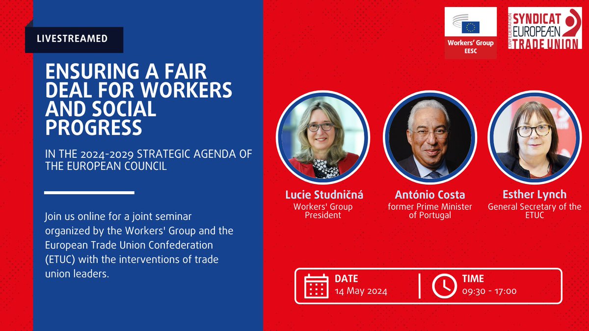 📌Mark your calendar! Join us online for a joint seminar with @etuc_ces to discuss how to ensure a fair deal for workers in the next strategic agenda of the European Council. More info: europa.eu/!PvcN93
