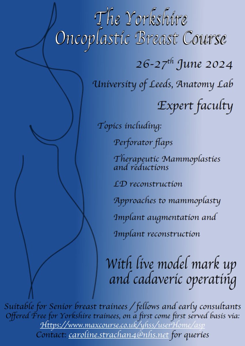 Yorkshire Oncoplastic Breast Course 26-27 June 2024 Last 4 seats left! Sign up now ➡️ maxcourse.co.uk/yhss/userHome.… #oncoplastic #breastsurgery #BreastCancer