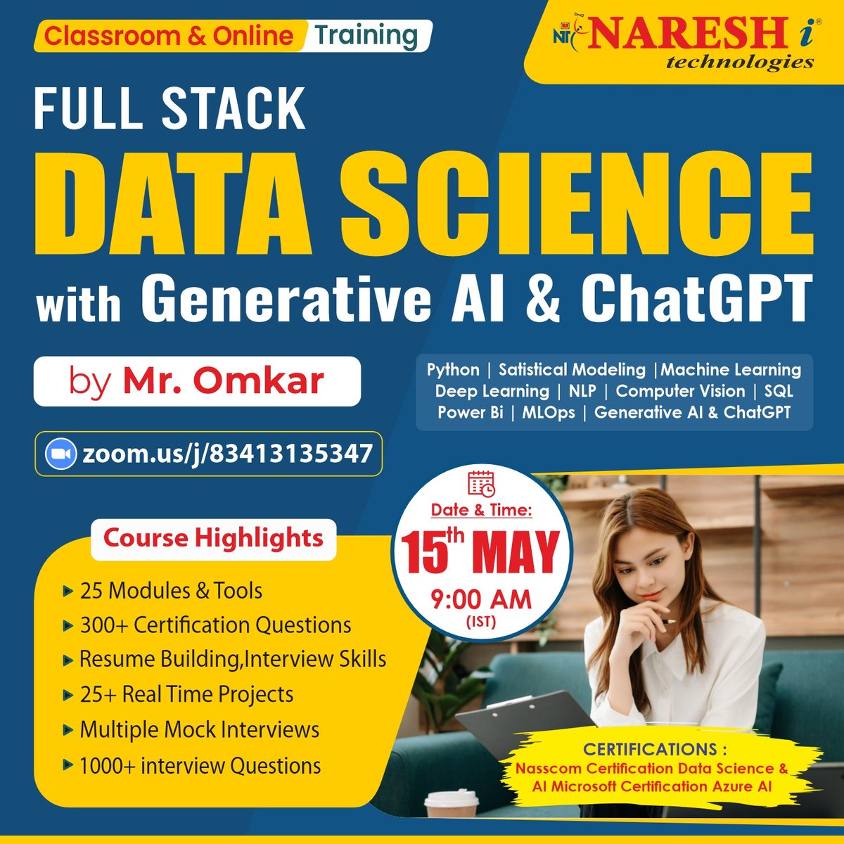 ✍️Enroll Now: bit.ly/3wlX61V
👉Attend a Free Demo On Full Stack Data Science & AI by Mr.Omkar.
📅Demo On: 15th May @ 9:00 AM (IST)

#Fullstackdatascience #ai #machinelearning #python #chatgpt #sql #Database #Dataanalyst #it #azure #onlinetraining #classroomtraining