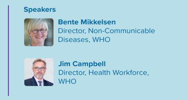 Meet our speakers at the #WHA77 in-person side event '#NCDs and #HealthWorkforce Dynamics: Empowering Tomorrow's Health Workforce' @JimC_HRH @MikkelsenBente_ 

Register now buff.ly/3Qytt42 

With @fdiworlddental @FIP_org @ICNurses @WorldPhysio1951 @medwma