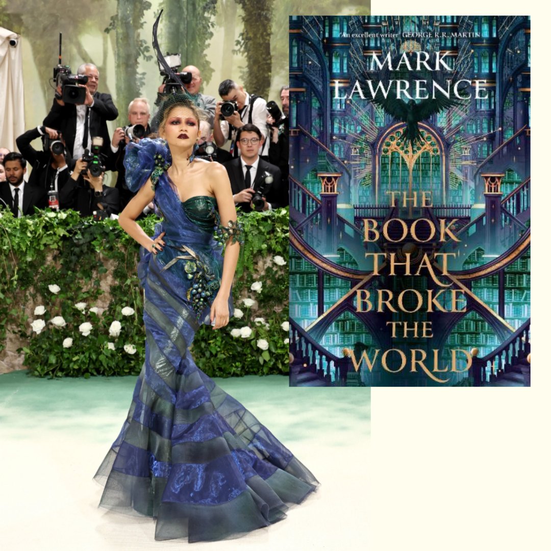 With a theme like #TheGardenOfTime, there's no way we could resist matching the 2024 #MetGala #LooksToBooks! First up, Zendaya and The Book That Broke the World by @Mark__Lawrence 💙