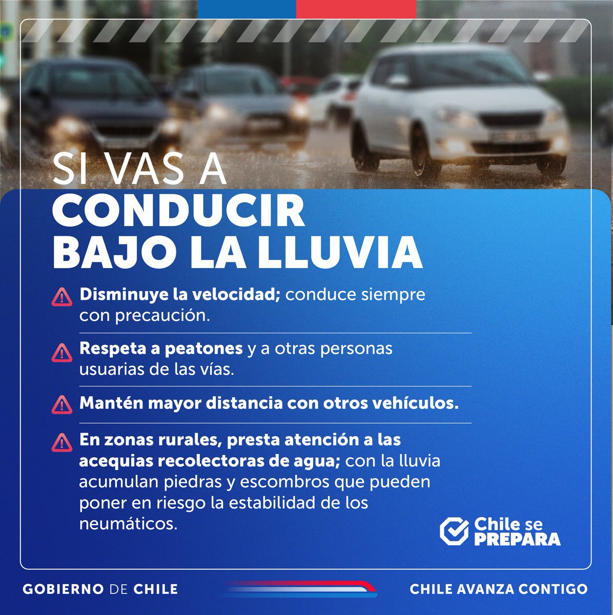 En días de lluvia te recomendamos aumentar las medidas de precaución al conducir. #MovámonosSeguros y entre todas y todos contribuyamos a una mejor convivencia vial 🚗🙌