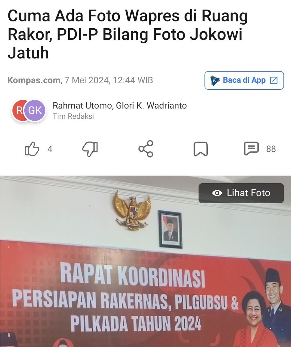 Jatuh ga tuh 🤣 . . . . . . Cuma Ada Foto Wapres di Ruang Rakor, PDI-P Bilang Foto Jokowi Jatuh