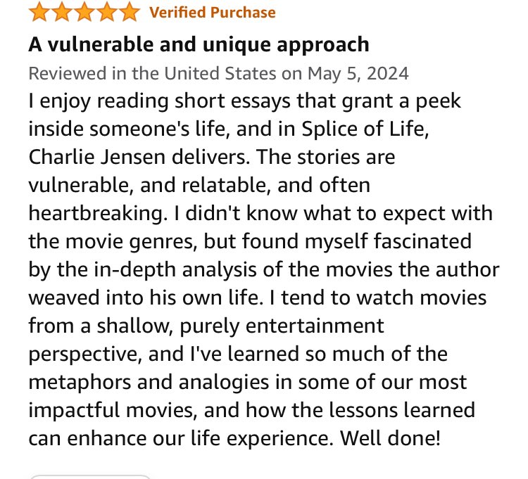 Pretty rad review of SPLICE OF LIFE at Amazon. A little love like this goes a long way to support great authors like @charles_jensen: Dug the book? Please say so!