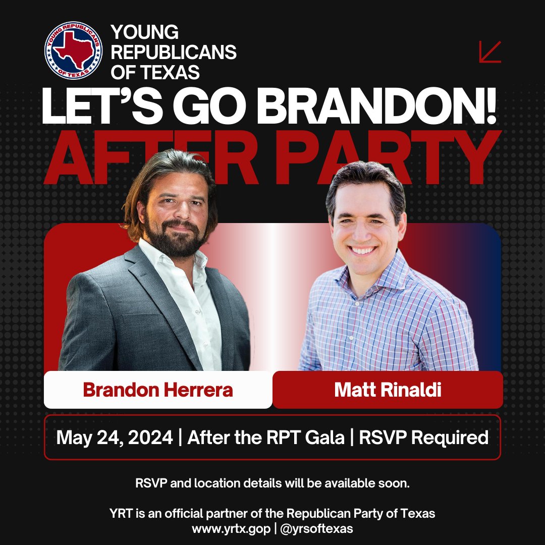 We're looking forward to hosting an after party with the Brandon Herrera Campaign at the Texas GOP Convention! Stay tuned for RSVP info 🇺🇸