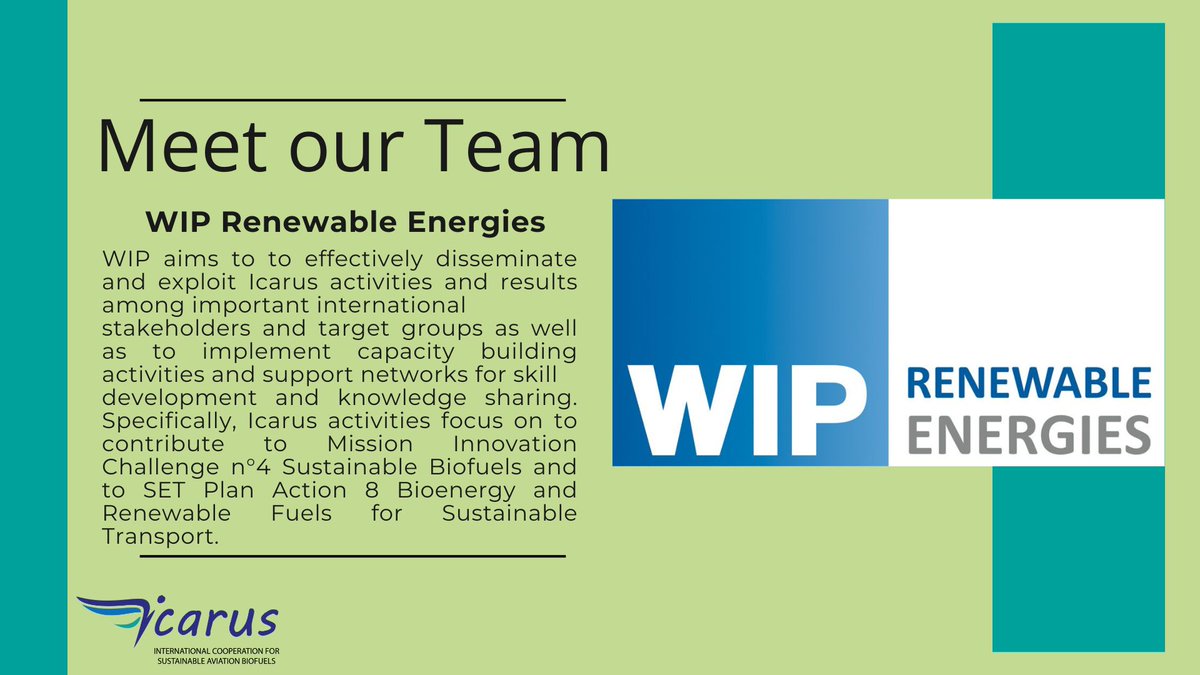 🚢 @WIPRenewables is #ICARUS' dissemination and communication expert. Check out the card below to learn more about their activities!

#Biofuels #SAF #FutureTech #ValueChain #InternationalCooperation #RenewableEnergy #CleanEnergy 

@cinea_eu