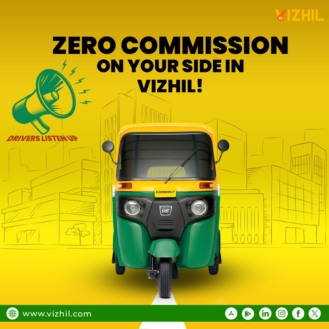 Attention, drivers! Enjoy the freedom of zero commission on your side with Vizhil. 
Follow us on:linktr.ee/vizhilofficial
#AttentionDrivers #ZeroCommission #MaximizeEarnings #DriveWithConfidence #VizhilAdvantage #DriverBenefits #EarnMoreDriveHappy #JoinUsNow #RideWithVizhil