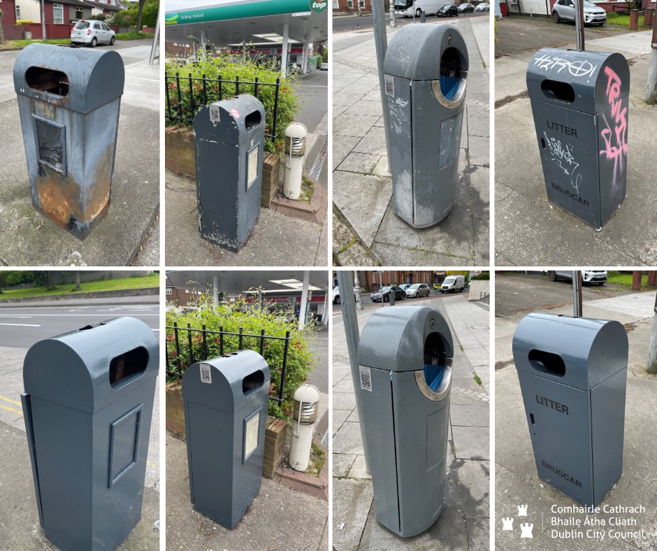 Derek from our #wastemanagement Maintenance Section is out & about transforming our litter bins located at the Kilbarrack Road, Howth Road, Ballymun Road & outside the Criminal Courts of Justice back to pristine condition. #YourCouncil #Dublin #keepdublinbeautiful