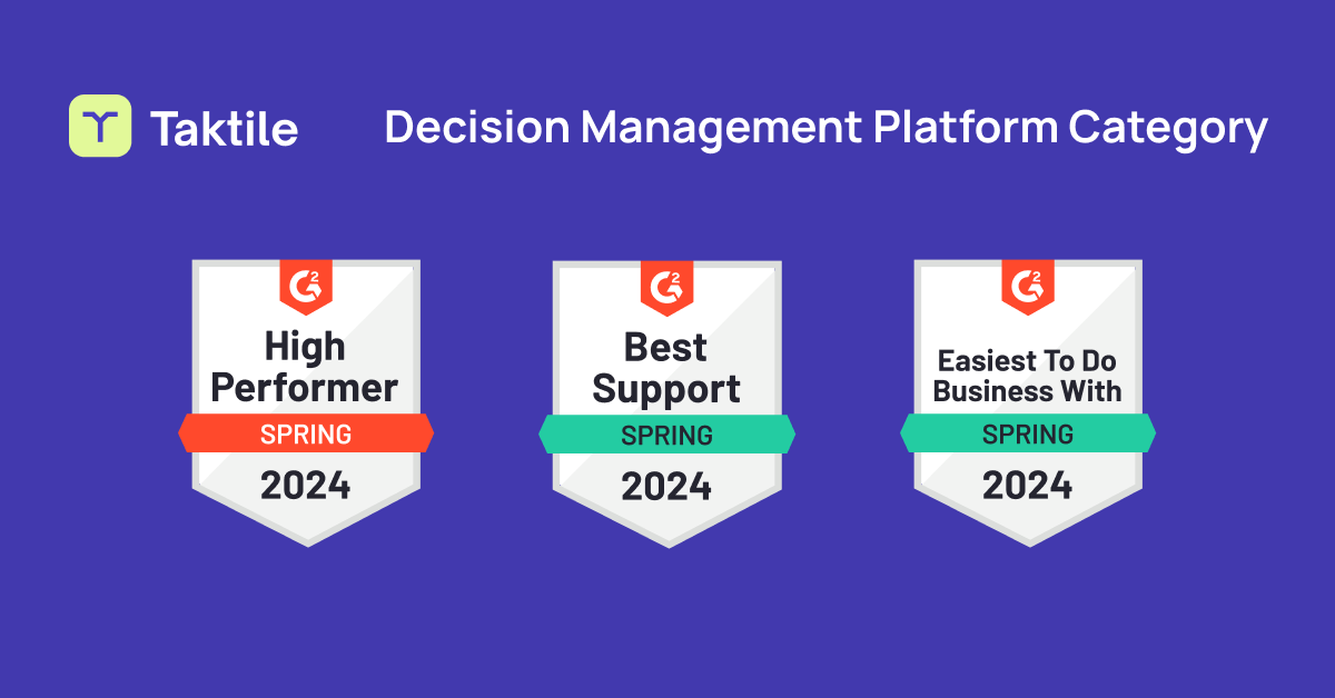 taktile_org's tweet photo. Taktile recognized by G2 (@G2dotcom) as "High Performer" and the company with the #1 customer support in the decision management platform category. To learn more directly from our customer, go here: https://t.co/XmUoruqgJ3 https://t.co/qvzNZnOJFQ