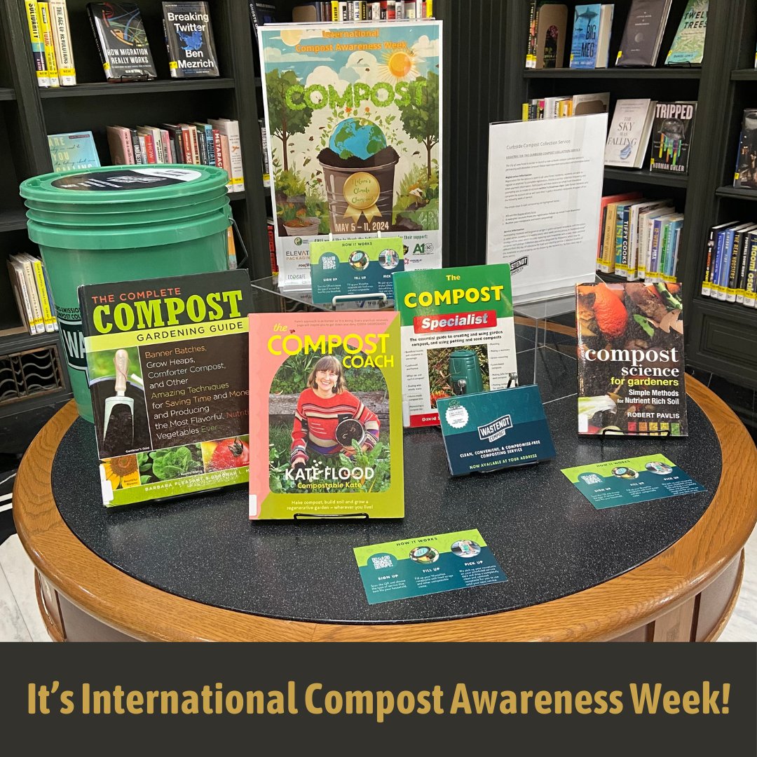 Stop by the Library Rotunda, borrow a book about composting, and grab a sign-up card for the City's WasteNot Curbside Compost Collection program! 🪱💩🌱