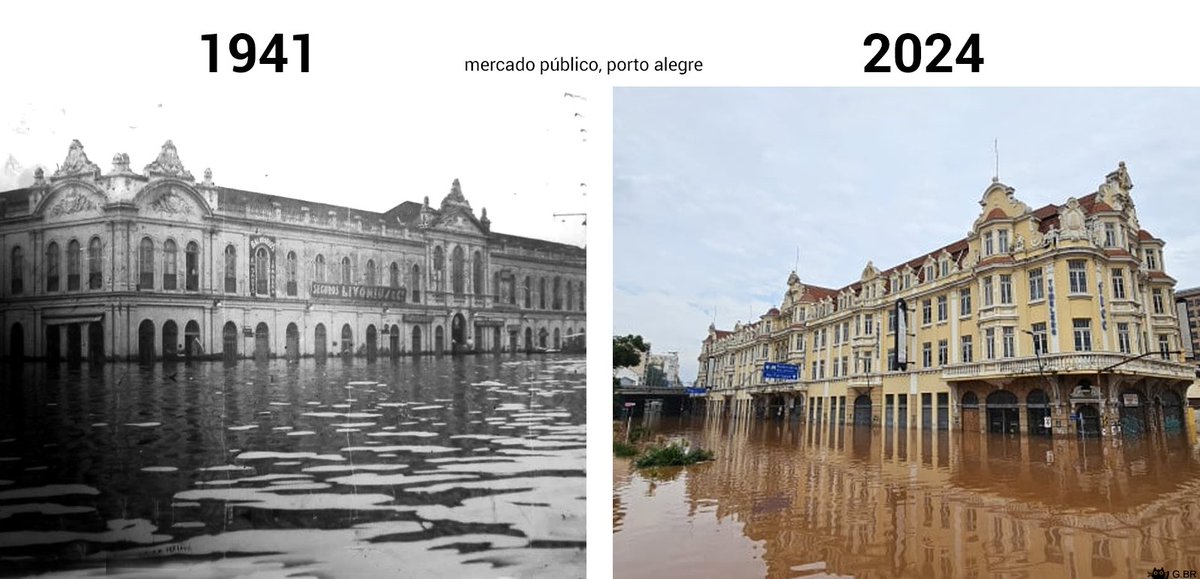 Fotos históricas apontam q a terrível enchente no Sul do país é um evento natural recorrente 👇 e não 'emergência climática' como o time USA-WEF-ONGs tentam promover em cima da tragédia: