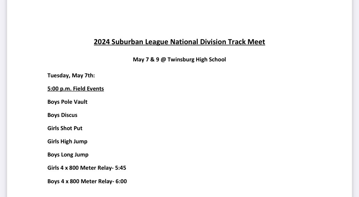 🔥‼️2024 Suburban League starts today! Good luck to the athletes competing @ Twinsburg‼️🔥