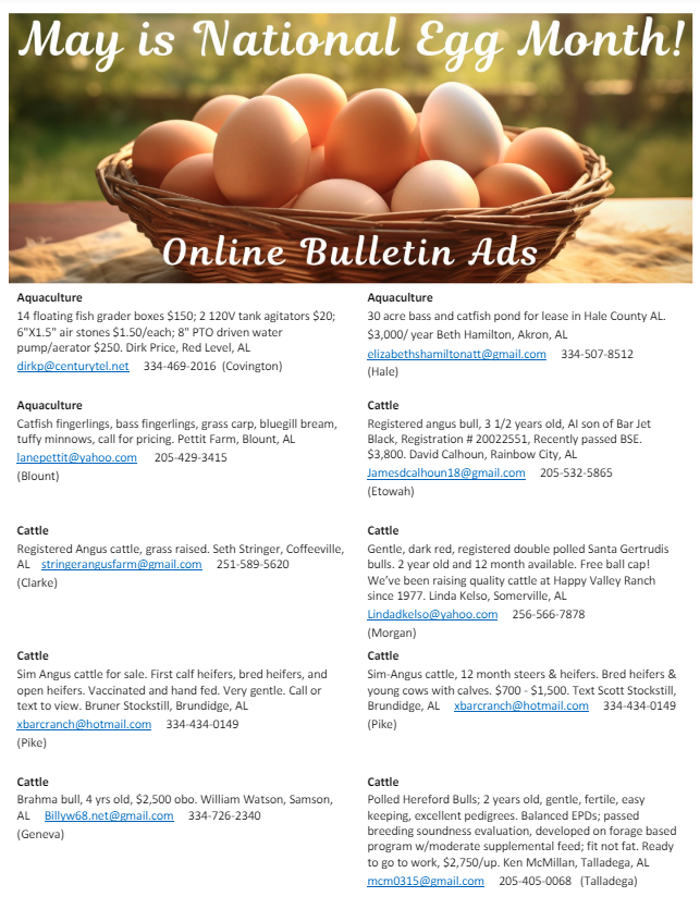 Check out the classified ads below for May!😎 Great items for sale are being published regularly. If you would like to place an online classified ad for free visit: agi.alabama.gov/divisions/exec…