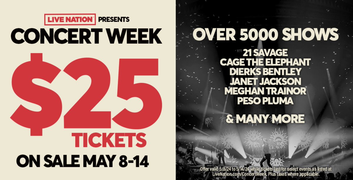 LiveNation’s Concert Week is back with more discounted concert tickets! Some can get early access to the event on May 7: abc15.com/entertainment/…