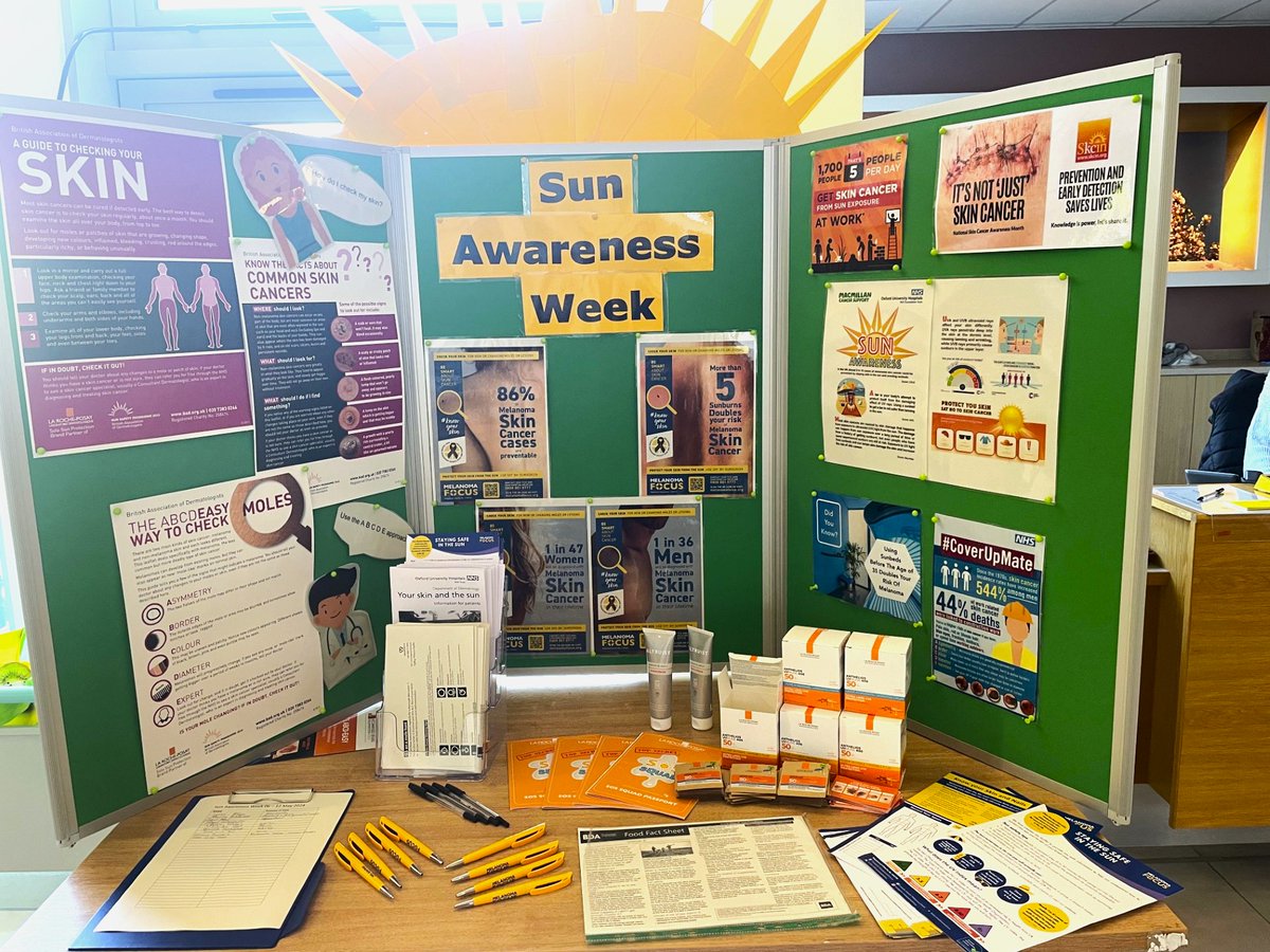 It’s Sun Awareness week this week till Sunday 12 May. May is also National Skin Cancer & Melanoma Awareness Month. To support these initiatives, our Skin Cancer Specialist Nurses team will be at the entrance of the Churchill Hospital up until Friday 10 May, 9.30am–12.30pm.
