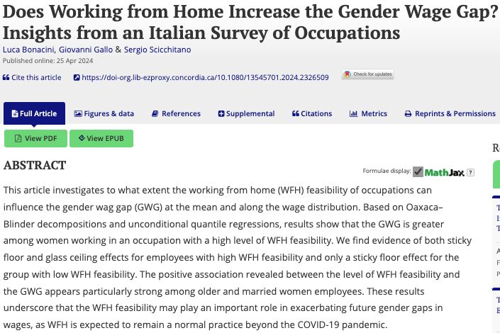 New study: remote work widens the gender pay gap. In remote-friendly jobs, women, especially older and married women, earn less than men. Remote work is thus financially costly for women, further challenging pay equity. #GenderPayGap #RemoteWorkStudy buff.ly/3woDTMY