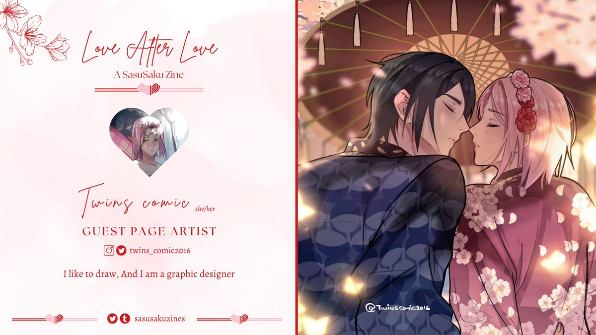 🌟🍅🌸 GUEST SPOTLIGHT 🌸🍅🌟 @Twinscomic2016 will make SS leap off the page! Are you excited for it? If you wanna join us and become a page artist for #LoveAfterLoveSSZine, then fill out the forms below! x.com/sasusakuzines/… #sasusaku #サスサク #NARUTO