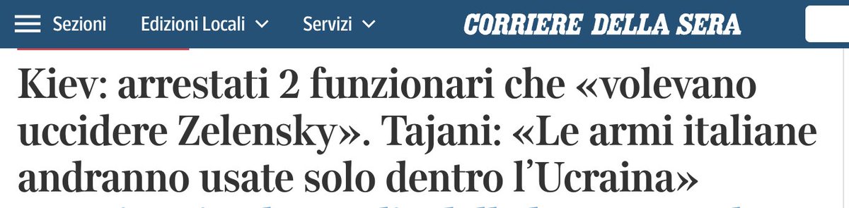 Tajani: «Le armi italiane andranno usate solo dentro l'Ucraina». Come no, possiamo star tranquilli, ci penserà Tajani a sparare personalmente i missili italiani. Se gli ucraini lanciano cento missili italiani, Tajani corre da una parte all'altra del fronte per premere il…