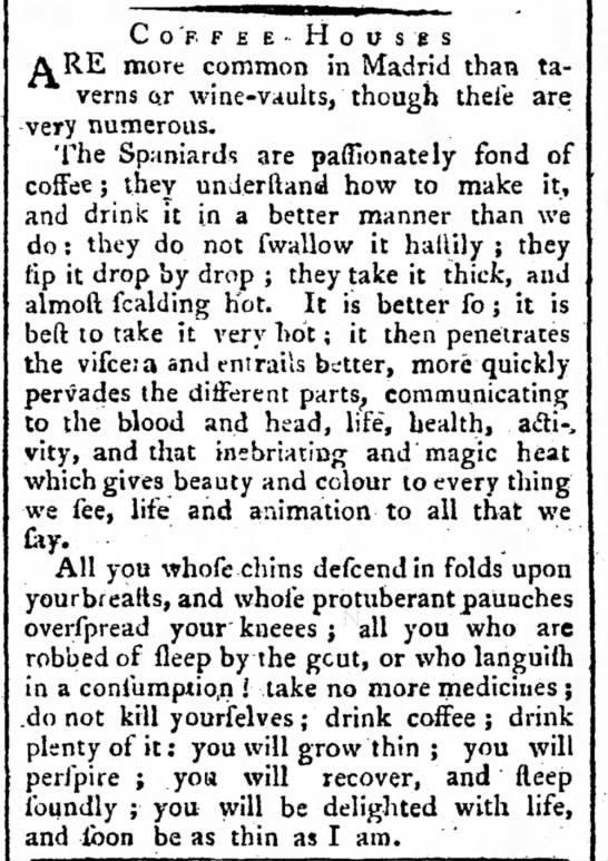 Coffee commercials go way back. (London Public Advertiser 1786, via @_newspapers)