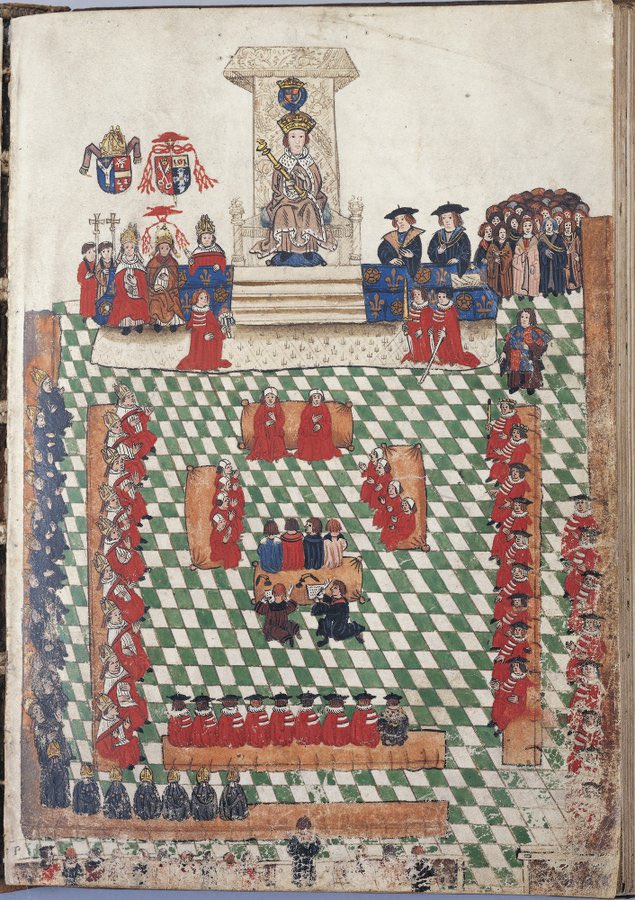 Henry VIII at the opening of Parliament in 1523 from The Wriothesley Garter book c.1530 (Royal Collection Trust HM CIII)