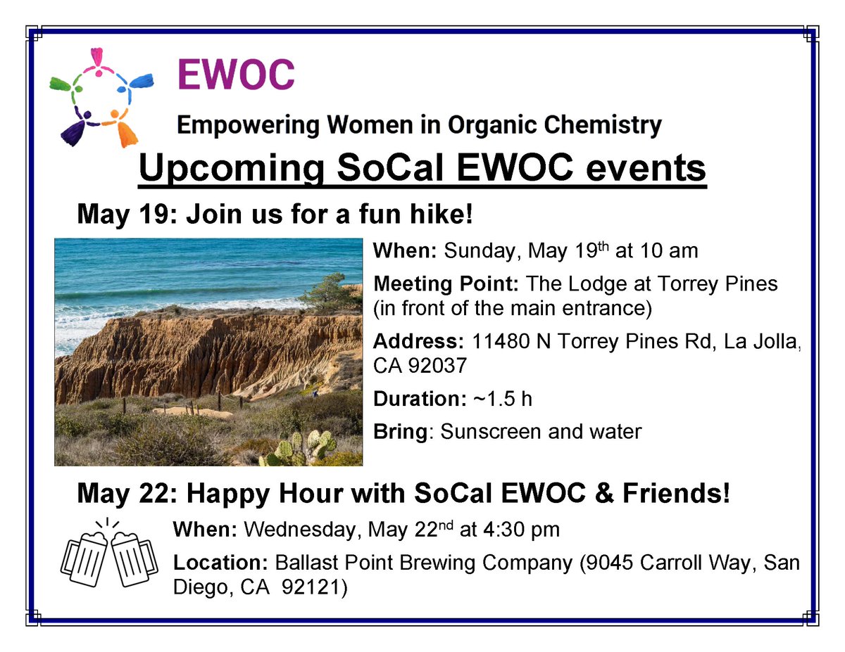 No plans in May? No problem! Join in in San Diego for hike and Happy Hour, meet new EWOC friends and network!