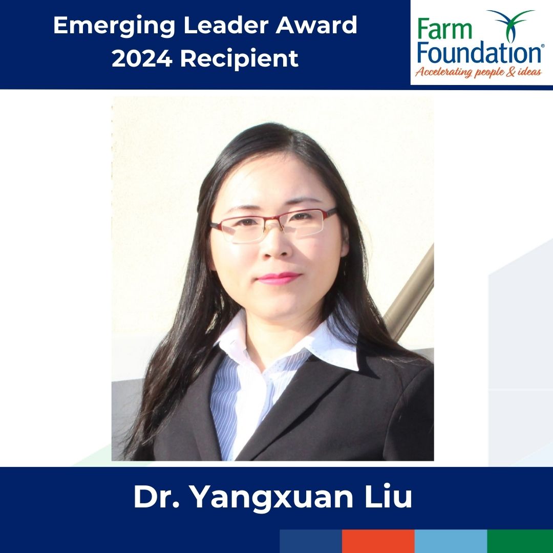 Farm Foundation Awards in Focus: Dr. Yangxuan Liu, Farm Foundation Emerging Leader Award, 2024 recipient We will celebrate her achievement during the Chairman’s Dinner at the June Round Table meeting in Colorado. To learn more please visit: farmfoundation.org/emergingleader…