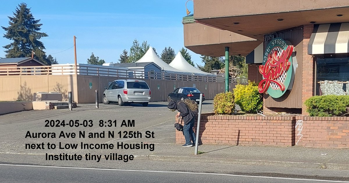 2024-05-03  8:31 AM, Aurora Ave N and N 125th St in north #Seattle. Next to Low Income Housing Institute tiny village. @MayorofSeattle @SeattleCouncil @VisitSeattle