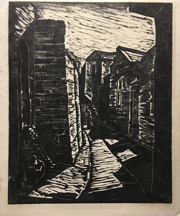 Jacob Steinhardt - Woodcut - Street Scene (1951). Listed eBay ebay.com/itm/3239244754… #art #fineart #artforsale #rareprints #artdealer #artcollector #toronto
