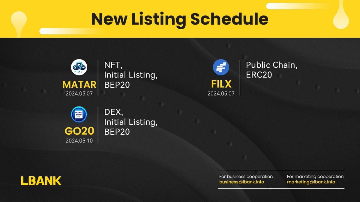 Check out LBank.com New Listing Schedule!🥳 Anything you're interested in?🤔 🎁Get $255 $USDT Bonus 👉bit.ly/473HM72 $MATAR $FLIX #GO20