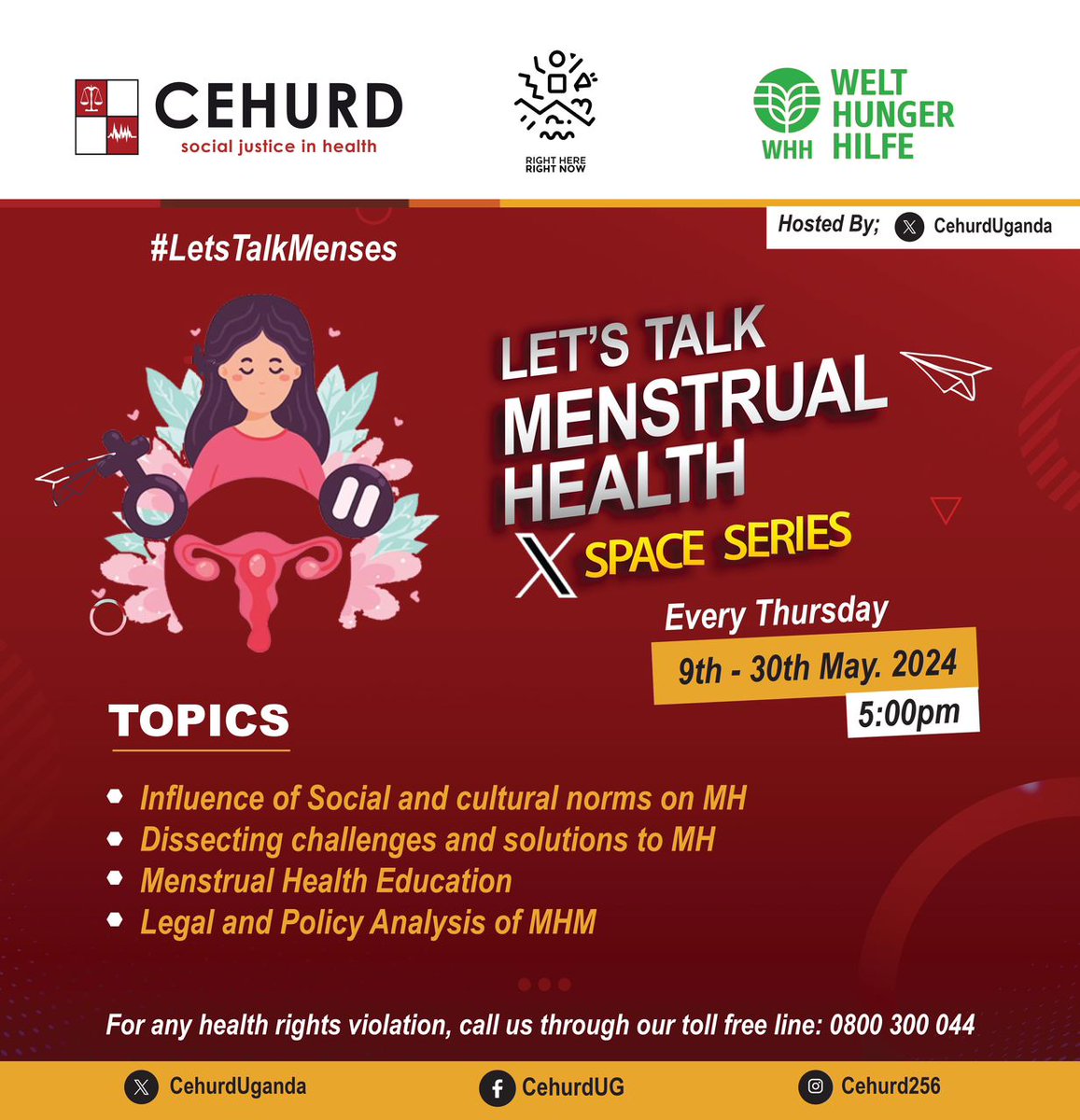 Did you know that 2.3 billion girls and women across the globe face challenges in managing menstruation? Join our X-Spaces series every Thursday throughout the month of May; 𝐋𝐞𝐭 𝐮𝐬 𝐭𝐚𝐥𝐤 𝐦𝐞𝐧𝐬𝐭𝐫𝐮𝐚𝐥 𝐡𝐲𝐠𝐢𝐞𝐧𝐞 Menstrual hygiene management (MHM) is not just a…
