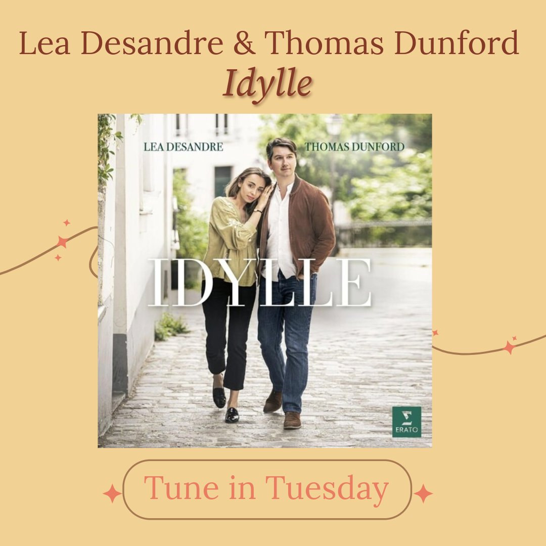 Tune in Tuesday! Lea Desandre and Thomas Dunford – Idylle Find it in the catalog: tinyurl.com/2sz2h5tpD French love songs from three centuries, interspersed with reflective lute solos, constitute an Idylle for mezzo-soprano Lea Desandre and lutenist Thomas Dunford.