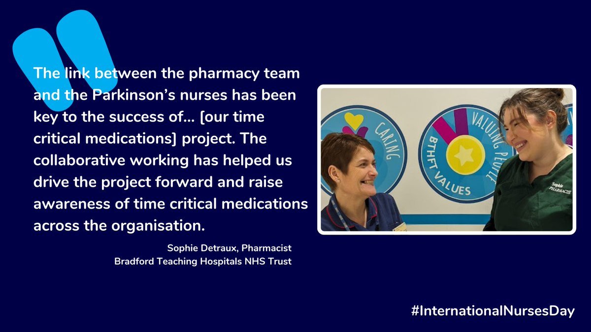 Join us in celebrating nurses and #Parkinsons nurses for #InternationalNursesDay (12 May). Reply to this tweet telling us what they mean to you, your clinical practice and to your patients! To get the ball rolling, here’s what Pharmacist @SophieDetraux of @BTHFT_OPS has to say...