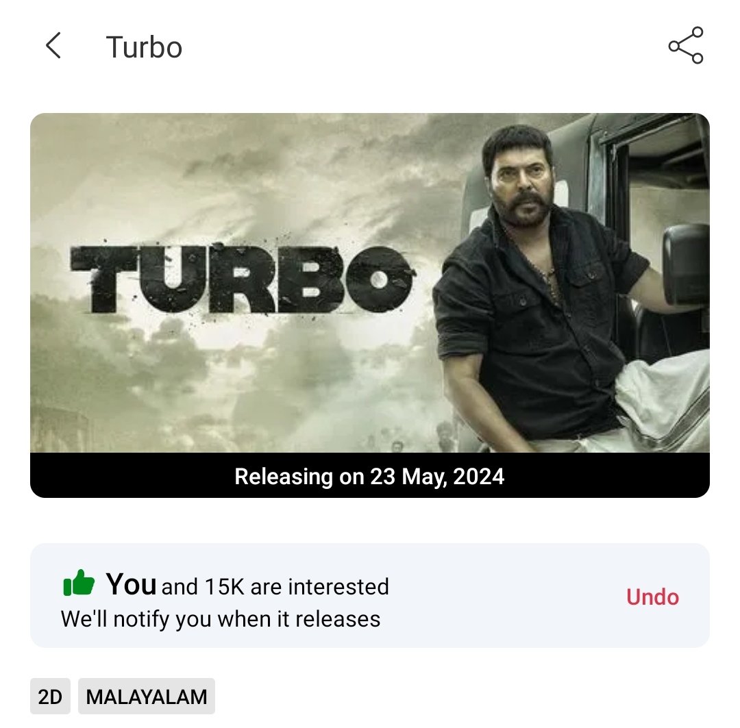 15K 🔥‼️

After the trailer, the hype level will be 🥁🙌 #Mammootty #Turbo