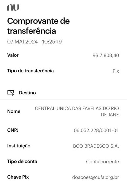 @livepixgg @YouTubeBrasil CUFARS (@CUFA_Brasil) auxilia as famílias atingidas pelas inundações desde alimentos até itens de necessidade básica, incluindo: colchões, cobertores, mantas ou cobertas térmicas, alimentos, produtos de higiene e itens de limpeza. 💕
R$ 7.808,40
PIX: doacoes@cufa.org.br