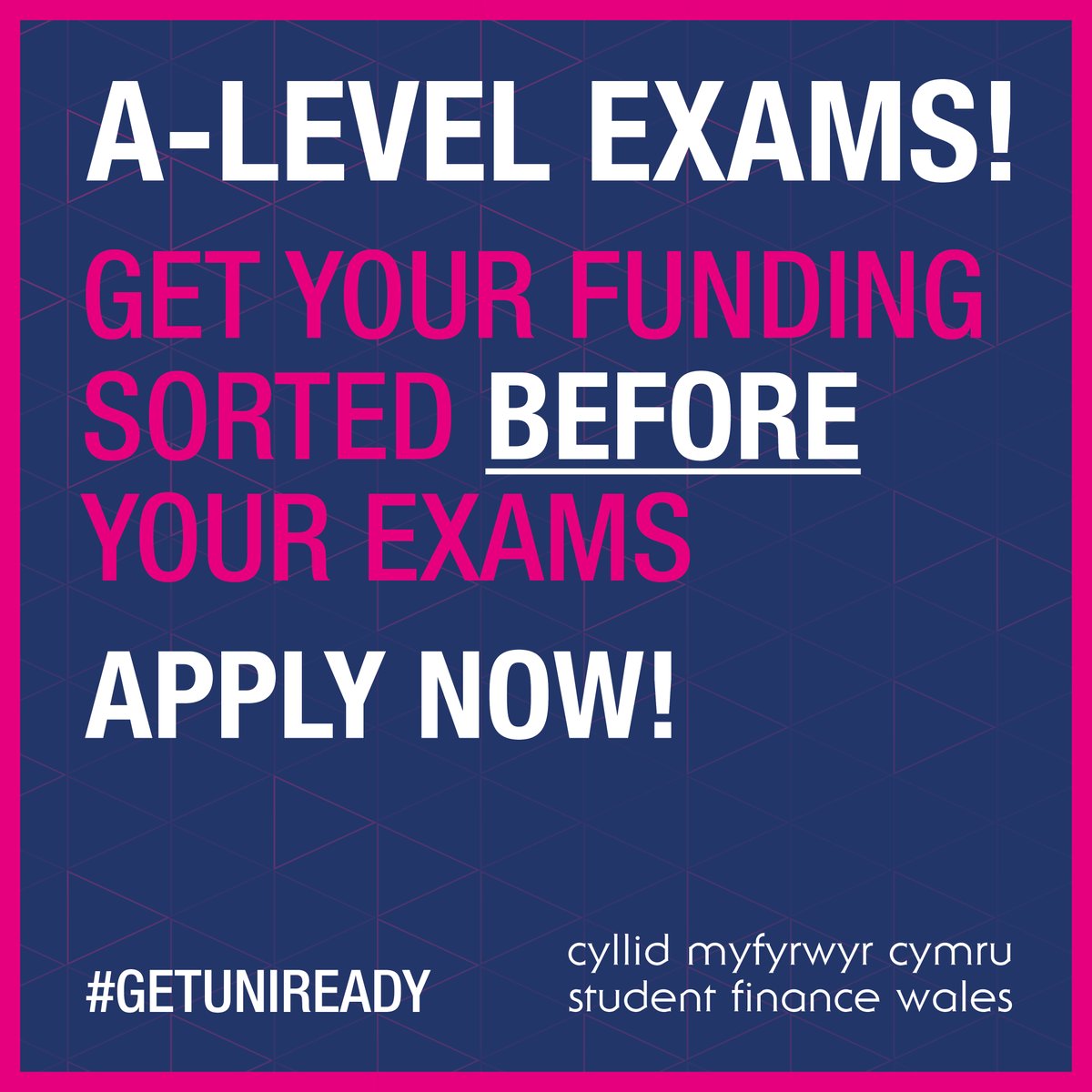 Apply before your exams so we have time to process your application!

It takes 6 to 8 weeks to fully assess your application, so don’t wait till after your exams!

#GetUniReady and apply now!

studentfinancewales.co.uk/discover-stude…