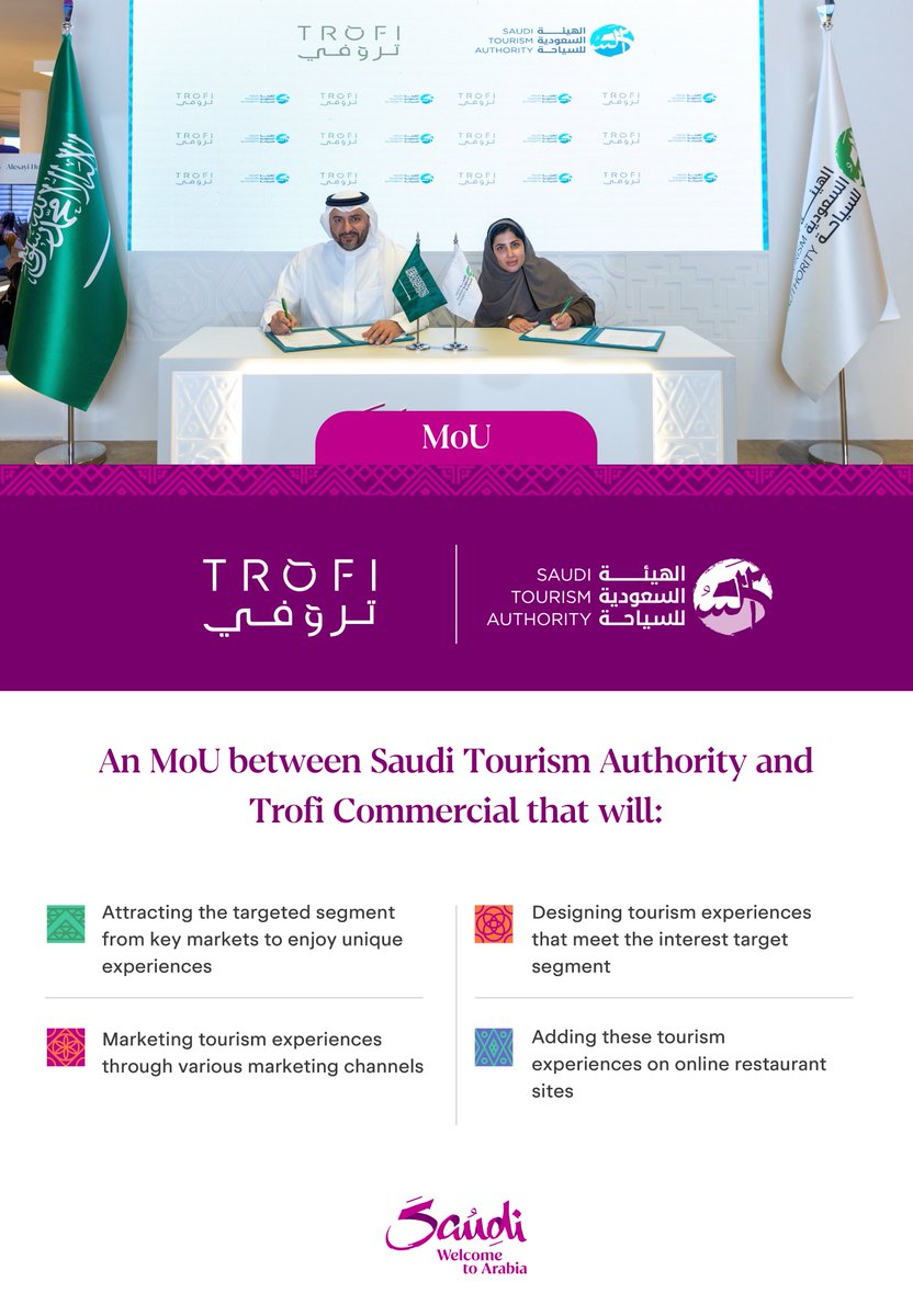 During #ATMDubai 2024, the #SaudiTourismAuthority signed an MoU with Trofi Commercial aimed at enhancing mutual relations and developing unique tourism experiences.