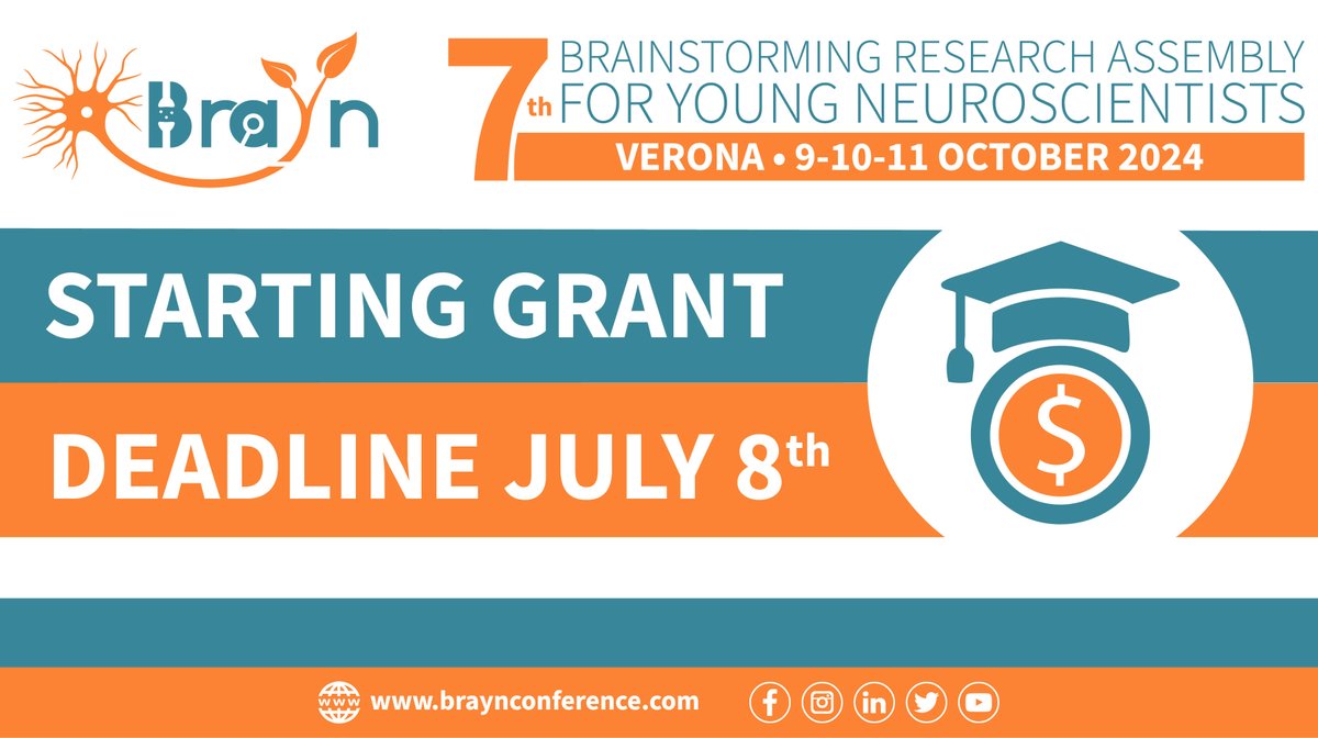 👀Do you need money to fund your neuroscience research? 🤑Apply to the Brayn Starting Grant and get up to 5000E to fund your research. 🧠The story and/or approach proposed should be highly innovative. ⚠Deadline: July 8th 🔗Check all the details: braynconference.com/starting-grant/