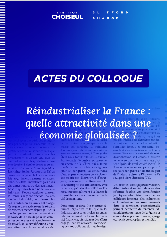 Découvrez les Actes du Colloque « #RéindustrialiserLaFrance 🏭 : quelle attractivité dans une économie globalisée ? »

À l'approche du Sommet Choose France 🇫🇷, une synthèse des enjeux & recos pour renforcer l'#attractivité 🇫🇷 et la #simplification !

👉 bit.ly/44w19VS