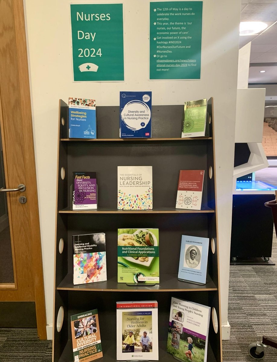 International Nurses Day is the 12th of May 2024, on Florence Nightingale's birthday. Check out the display of some of our nursing books in the Library 📚😊 #OurNursesOurFuture #NursesDay