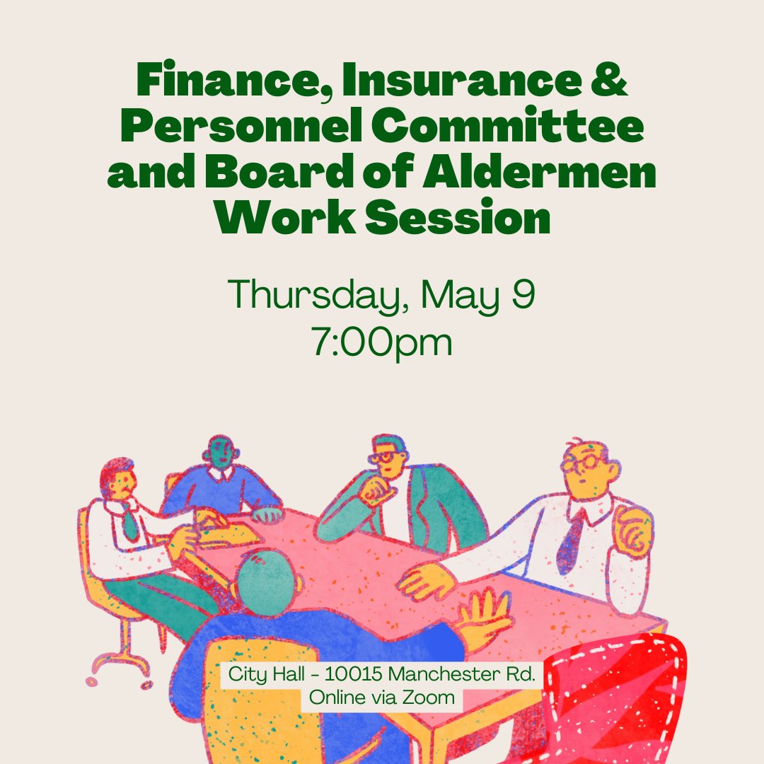 The City of Warson Woods will hold a Finance, Insurance &amp; Personnel Committee and Board of Aldermen Work Session on Thursday, May 9 at 7:00pm.

Visit our website to view the agenda here: warsonwoods.com/wp-content/upl…