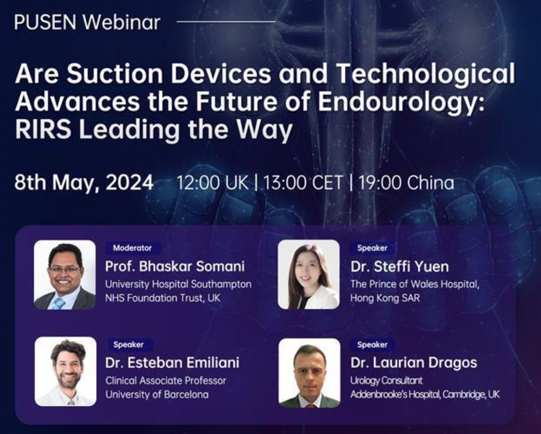 Join us tomorrow in our webinar on suction devices in endourology! @endouro @LaurianDragos @steffiyuen @PusenMedical zoom.us/j/95286080784