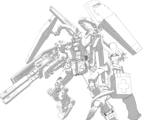 サンボル版のフルアーマーガンダム描いてみました!少し出来心でターニャ隣に描いてみましたw#機動戦士ガンダム#フルアーマーガンダム 